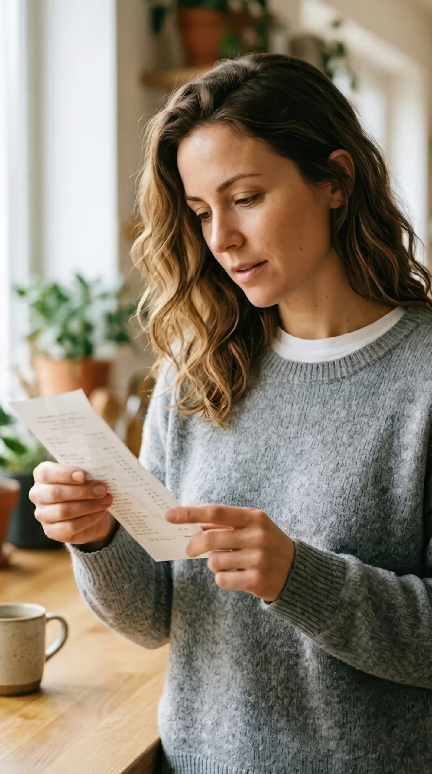 Vrouw leest haar hulpmiddelen recept.